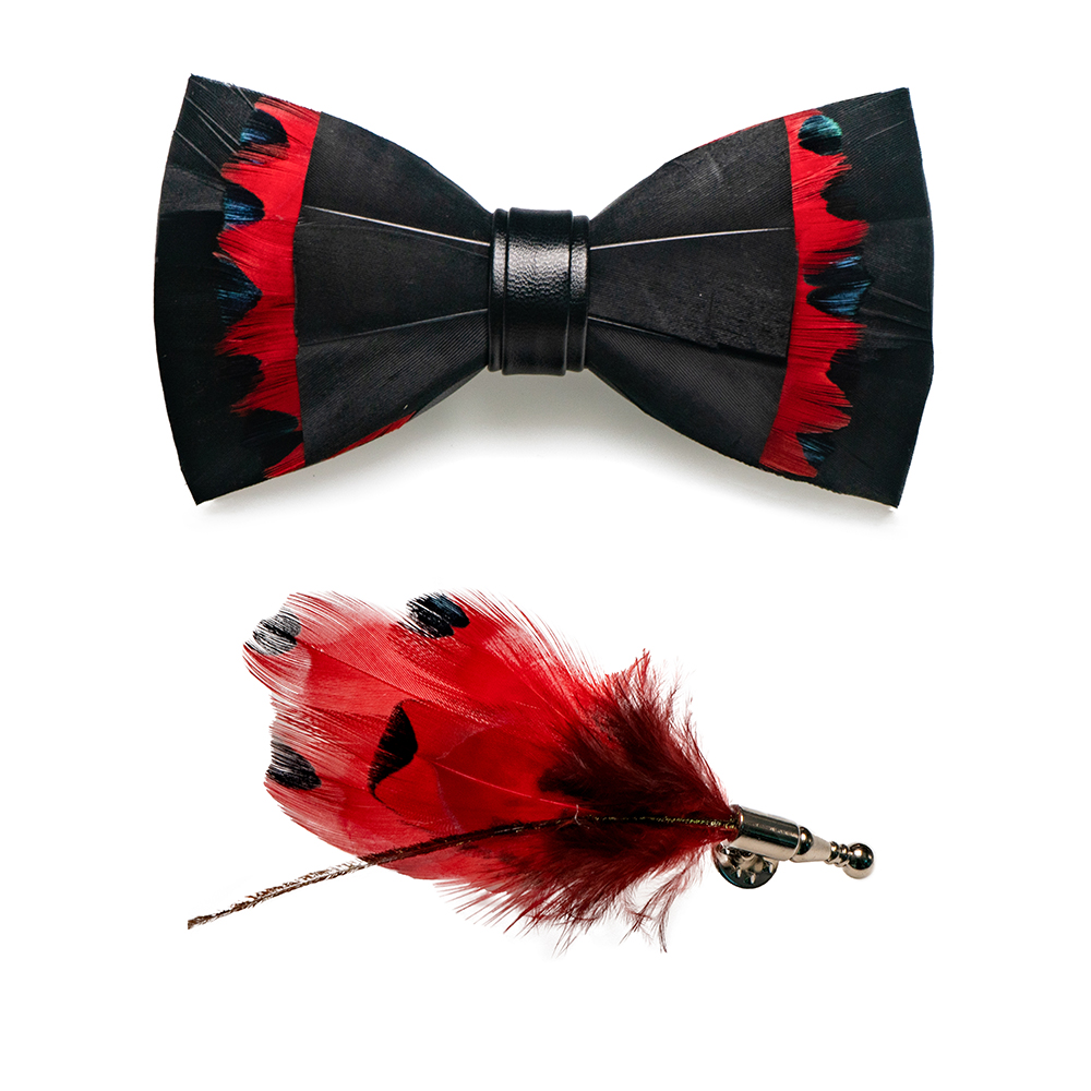 

Original Design Mens Luxury Bowtie Natural Feather Exquisite Hand Made Leather Bow Tie Box Set Wedding Birthday Gift