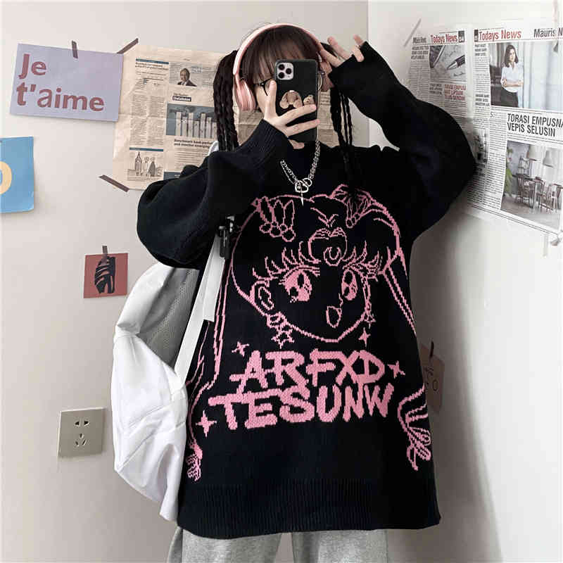 

Women's Sweaters Female kawaii sweater for winter, round collar, long sleeve, student sweater, large size 546L, 1# shoe box