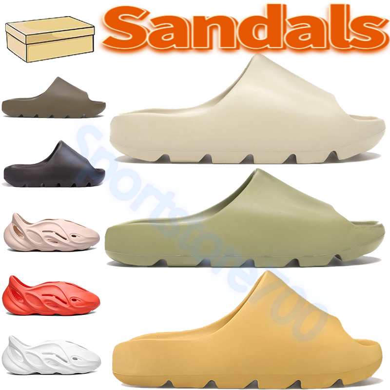 

2021 Sandals Beach slippers mens shoes bone resin earth brown soot triple black foam runner classic men women fashion trainers US 4-11, Bubble wrap packaging