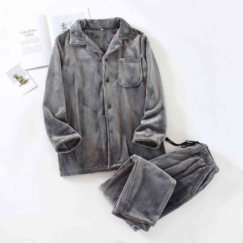

Men'Pajamas Warm Sleepwear Men Flannel Winter Thick Pajama Male Thick Long Sleeve Pijama Casual Pyjamas Fleece Sleep 211111, Gray