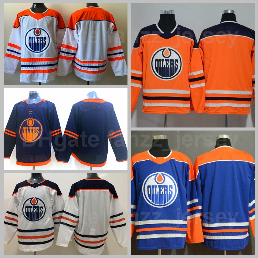 

Reverse Retro Blank Edmonton Oilers Ice Hockey Jersey Navy Blue Orange Team White Away Road Color All Stitched Sports Top Quality On Sale, Black;red