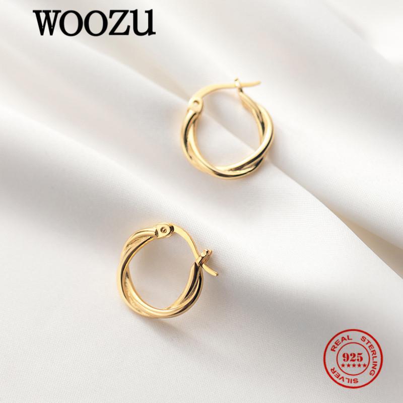 

Stud WOOZU Genuine 925 Sterling Silver Minimalist Twisted Earrings For Women Party Korean Luxury Fine Jewelry Gifts Accessories, Golden;silver