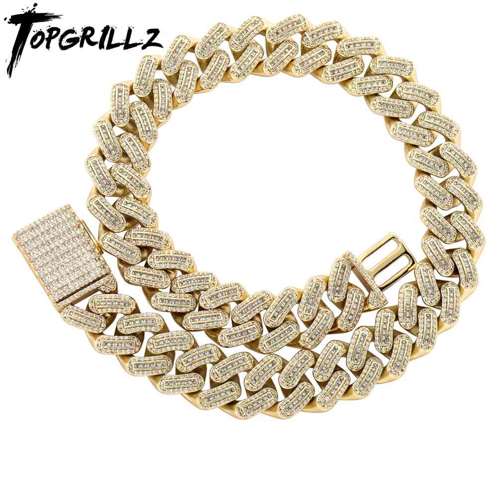 

TOPGRILLZ 18mm Miami Square Buckle Cuban Necklace Ice Out Cubic Zirconia Necklace Hip Hop Jewelry Men's Gift X0509