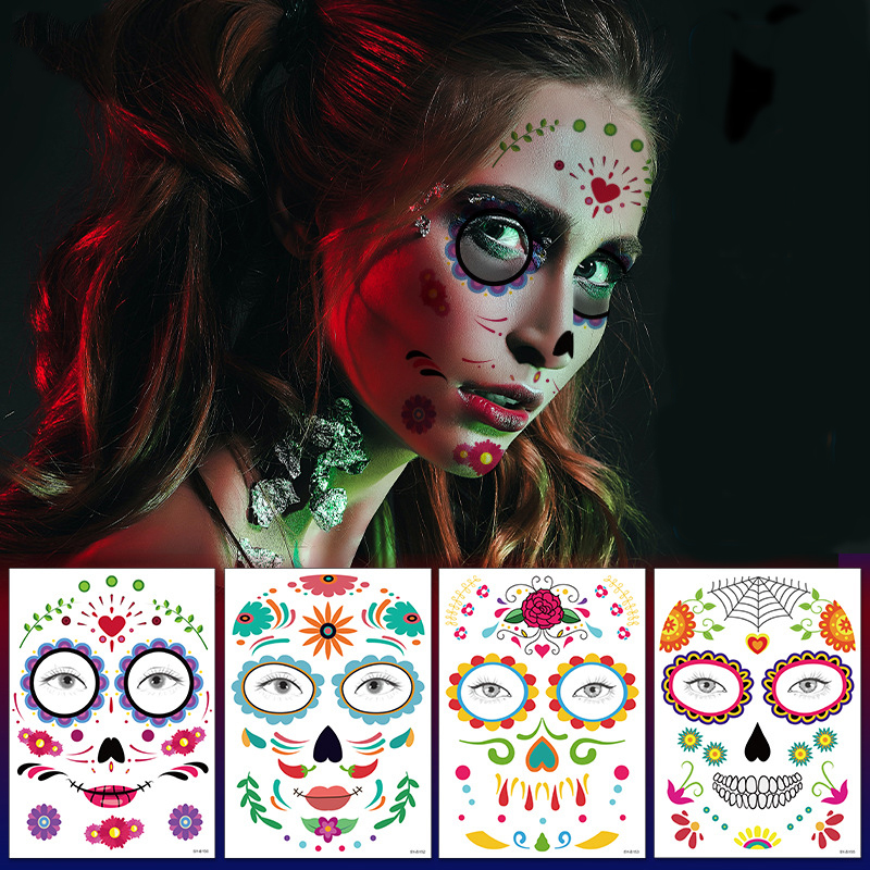 

Other Fashion Accessories Waterproof Sweat Dead Day Masquerade Funny Makeup Halloween Temporary Face Tattoo Sticker Soy Extract Ink Cosmetic Grade AB Glue Gifts