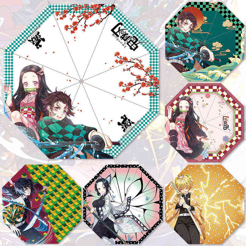 

Devil's Blade Automatic Folding Anime Umbrella Demon Slayer Kimetsu No Yaiba Ninja Samurai Umbrella Rain Men Windproof Parasol Y1106