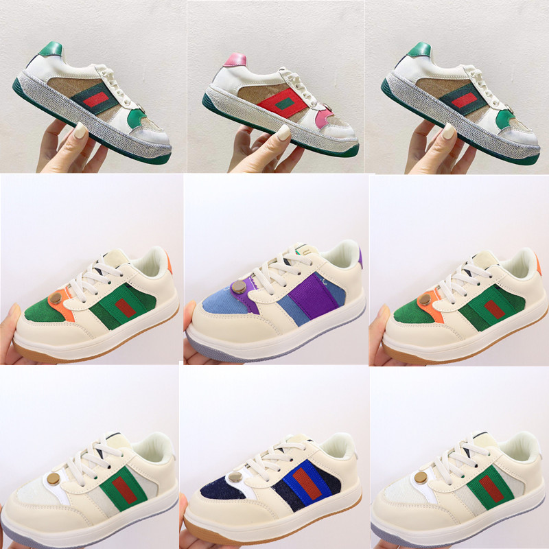 

Designer Polished board Big Kids Casual shoes Letter G distressed vintage Trainers Web stripe old school shapes and materials inspired boys girls Student Sneakers