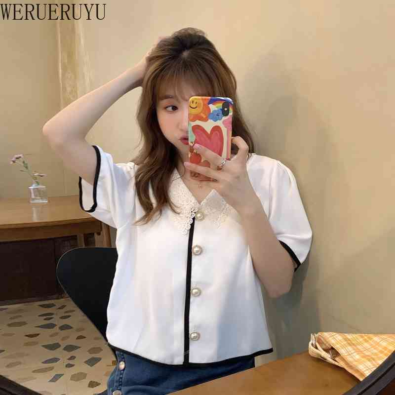 

WERUERUYU Womens Casual  Blouses Female Fashion Short Sleeve Shirts Ladies Summer Tops 210608, Photo color