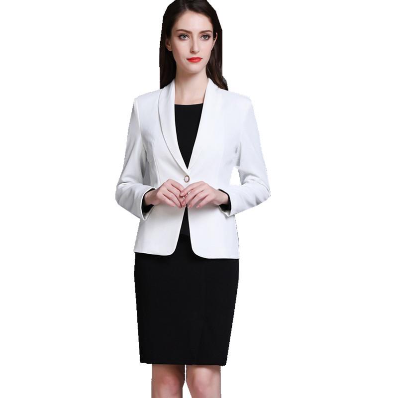 

Women's Suits & Blazers Fmasuth Spring Women Suit Office Set White Blazer+Full Sleeve Black Dress 2 Pieces Business Ladies Work Uniform 04, White and black