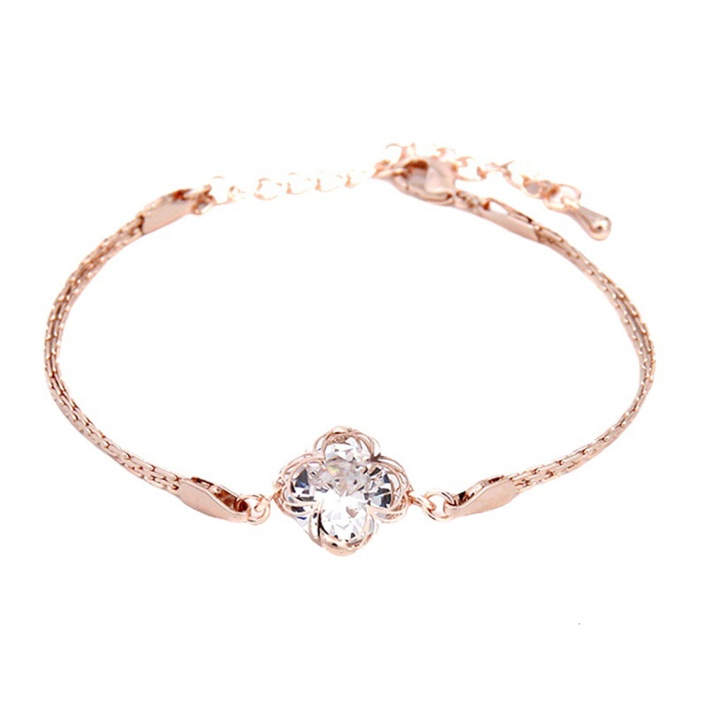 

Simple zircon gold women's bracelet fashion flower jewelry, Golden;silver