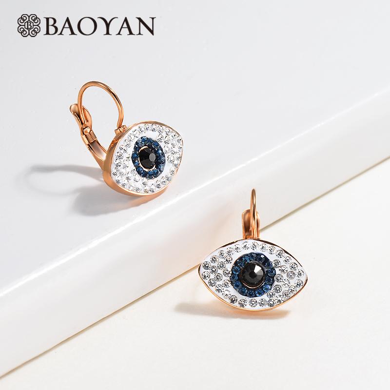 

Baoyan Big Rhinestone Evil Eye Earrings Trendy Hamsa Fatima Hand Stainless Steel Black Stone For Women Stud, Golden;silver