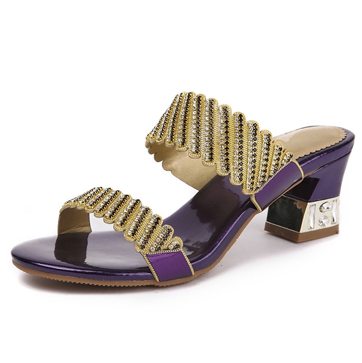 

Rhinestone Fashion Women's Slippers New Summer Thick High Heel Shoes Plus Size Gold Black Females Slides D0034 RNPX, Summer shoes slides