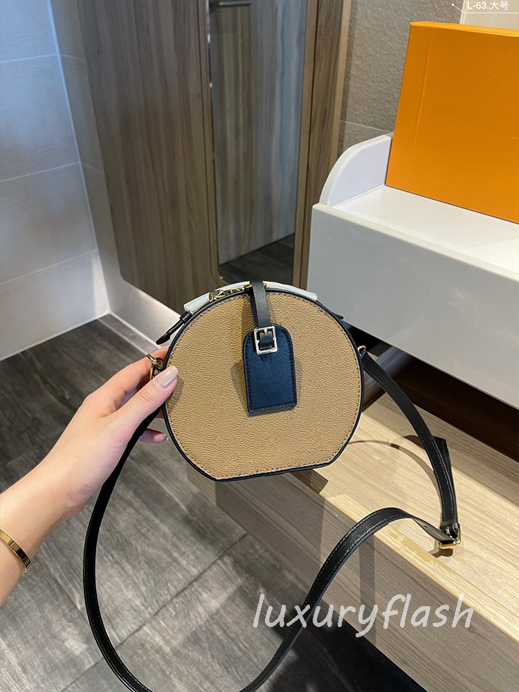 

Round Bag Boite Chapeau Souple Leather Handbag Womens Designers Shoulder Bags Luxurys Brands Fashion Messenger Purse, Black