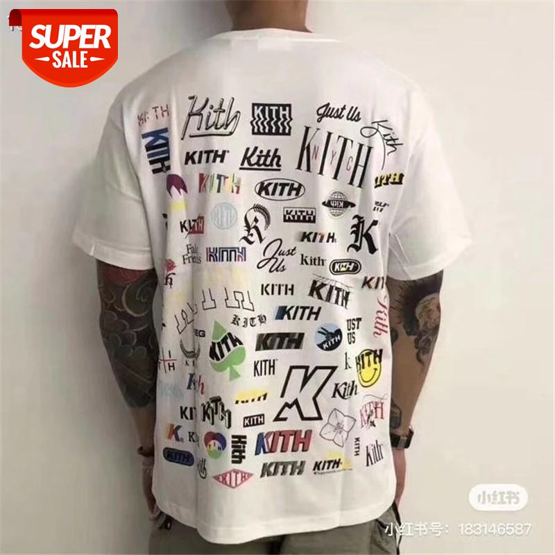 

Back Full Logo KITH T-shirt Front Classic Box T-shirts Artistic font Print Tee Monday Program Series Tops #wH36, White;black