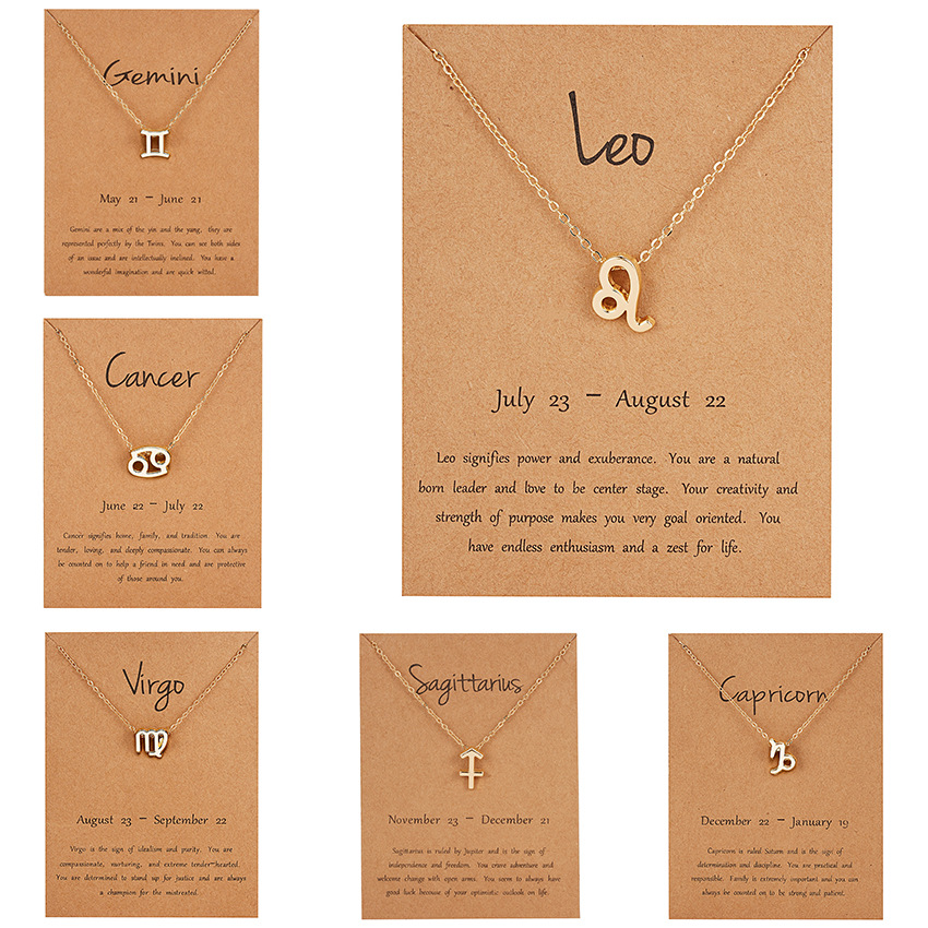 

Female Elegant Star Zodiac Sign 12 Constellation Pendant Charm Gold Chain Choker Necklaces for Women Jewelry Cardboard