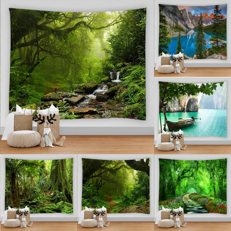 

Tapestries Forest Plant Landscape Tapestry Natural Scenery Wall Hanging Printed Large Art Decor Picnic Mat