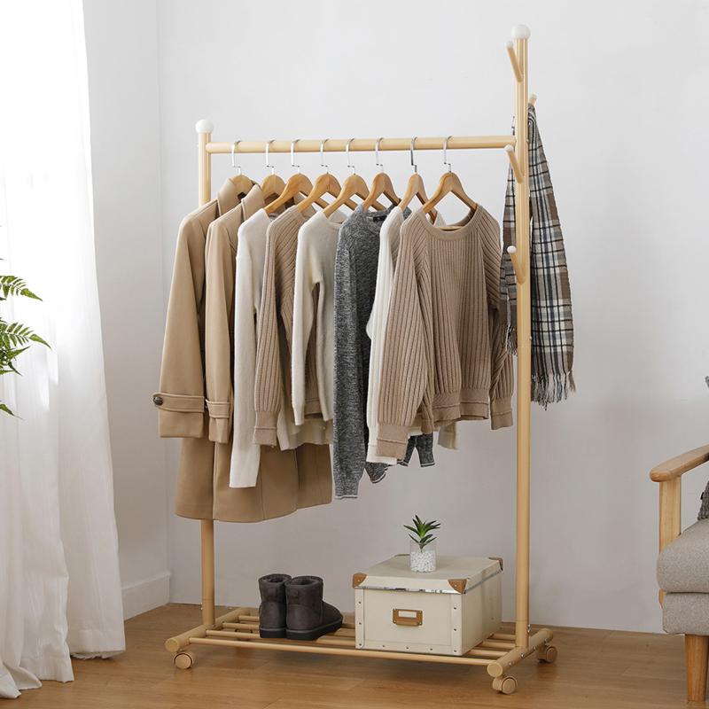 

Hangers & Racks Clothing Rack Steel Rod Hanging Clothes Rolling Garment Organizer Hanger Shelves Integrated Coat Stand On Wheels