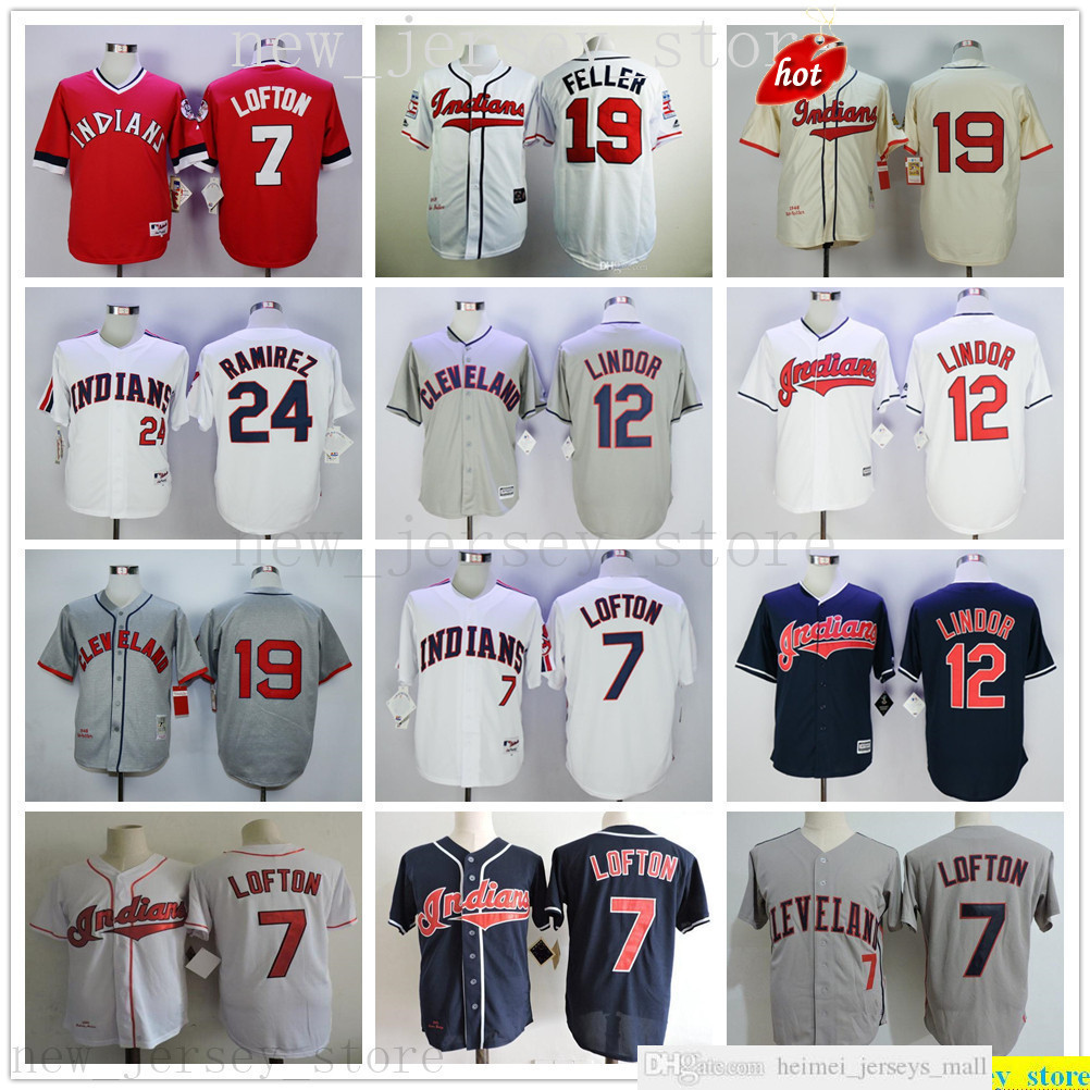 

2019th Mens Women Youth Kids 7 Kenny Lofton Baseball Jerseys 19 Bob Feller Lindor 24 Manny Ramirez Stitched Jersey