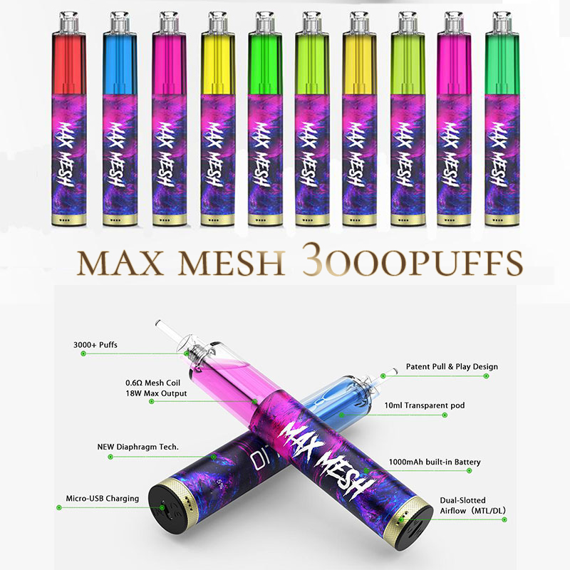 

Ijoy Max Mesh Disaposable cigarettes Vape Pen Price 3000 Puffs 10.0ml 5% Capacity Free 1000mah Battery 8 color VS Dazzle King