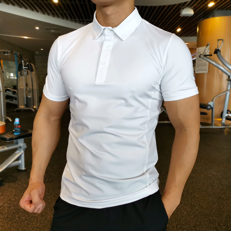 

Sports Polo Shirts Mens Summer Lapel Short-Sleeve Tights Quick-Drying Fitness T-shirt High Elastic Breathability Personal Trainer Work Cloth, Black