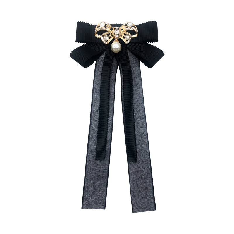 

Handmad Fabric Pearl Bow Brooch Crystal Bowknot Lapel Pin Shirt Tie Cravat Collar Decoration Jewelry for Women Accessories