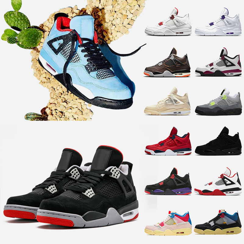 

Travis 4 4s Bred shoes Jumpman Fire Red Sail Black Cat Court Purple Starfish Union Guava Ice Mens Sneakers Trainers, A4 new bred 36-47