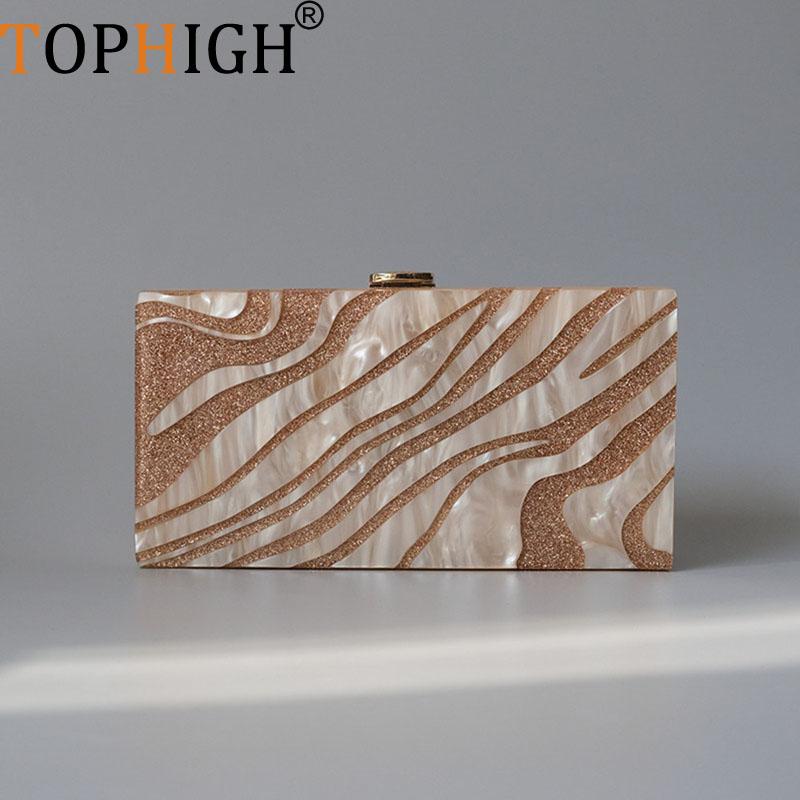 

Wallets Brand Fashion Golden Acrylic Evening Bag For Women 2021Clutch Purse Striped Patchwork Party Prom Handbag Bags