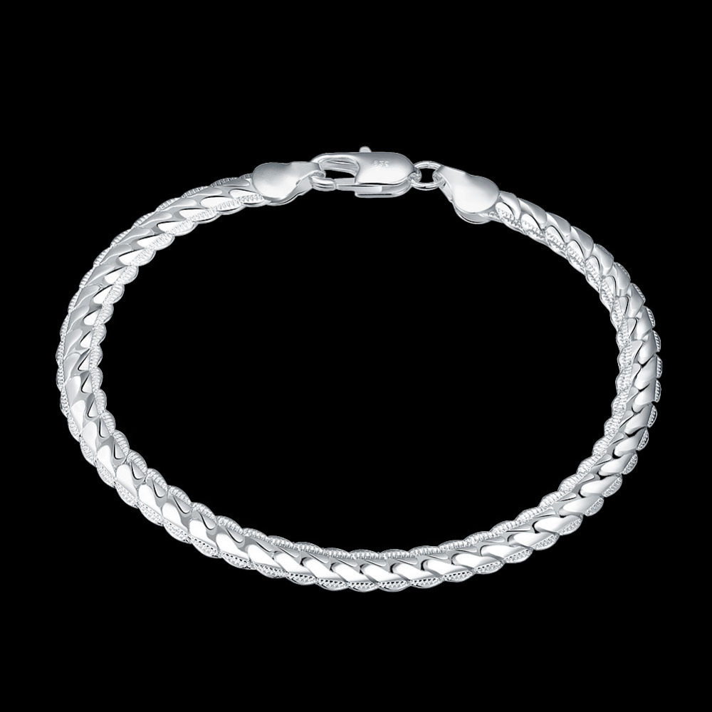 

Hand catenary women's silver plated jewelry 5mm side chain lace Bracelet, Black