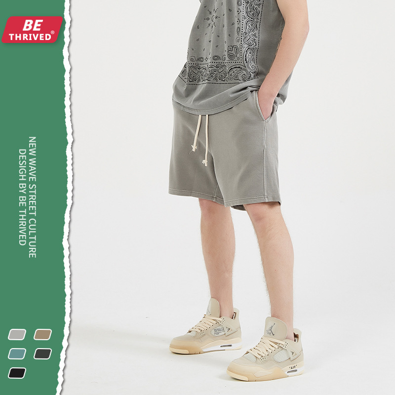 

be men's wear | 2021 summer new made old thread splicing strap shorts american high street fashion brand casual men's wear, Black