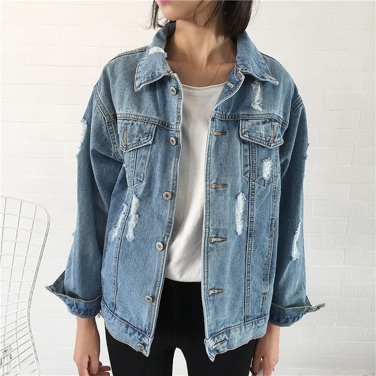 

women's jackets european station spring cross-border new korean chic casual loose wash worn jeans coat women k5ak, Black;brown