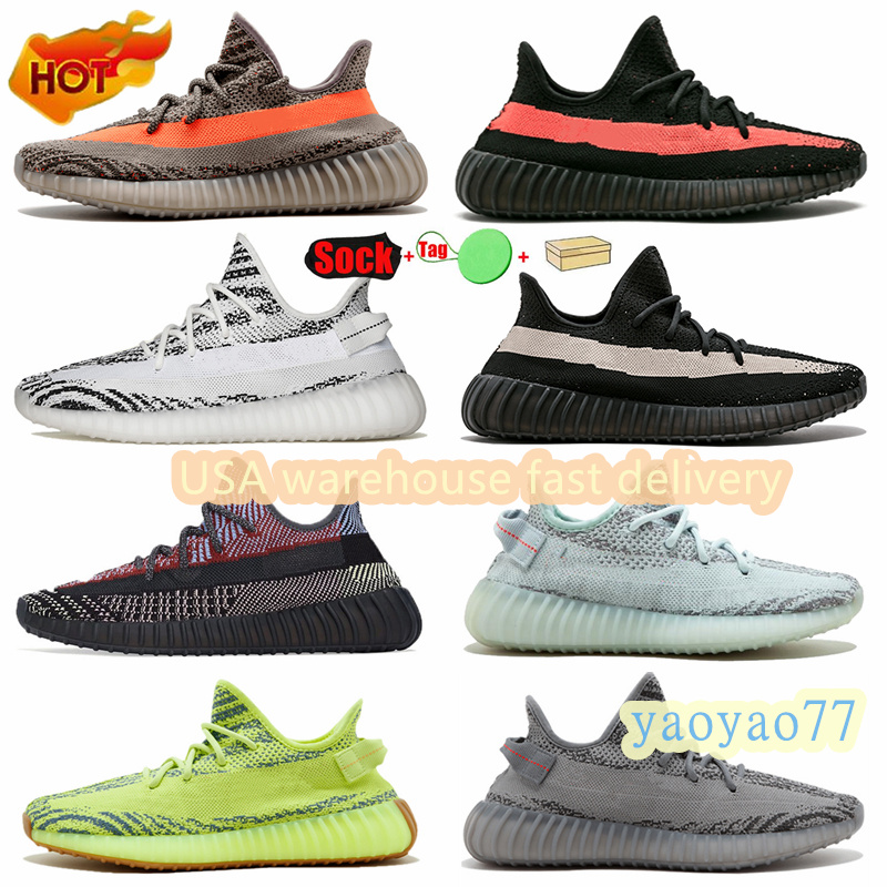 

2021 Men running shoes USwarehouse fast delivery and distribution Kanye Bred Zebra Belgua 2.0 Women sport Sneakers Cream White tail light trainers With Box