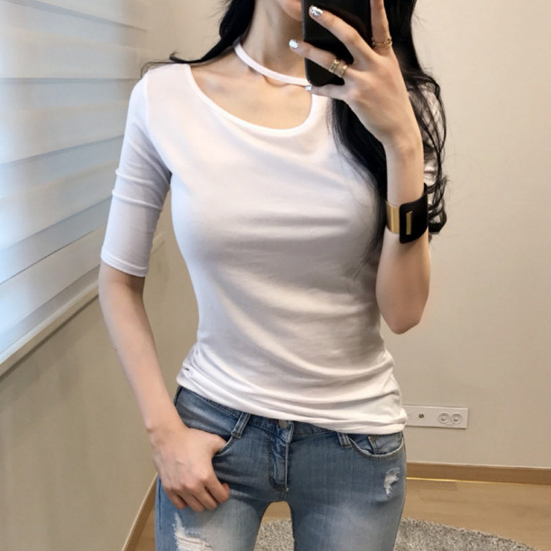

Women's T-Shirt Femme T-Shirts Summer Korean Fashion Womens T Shirt Tops Solid Basic Short Sleeve Cotton Sexy Hollow Out Slim Thin, Red orange