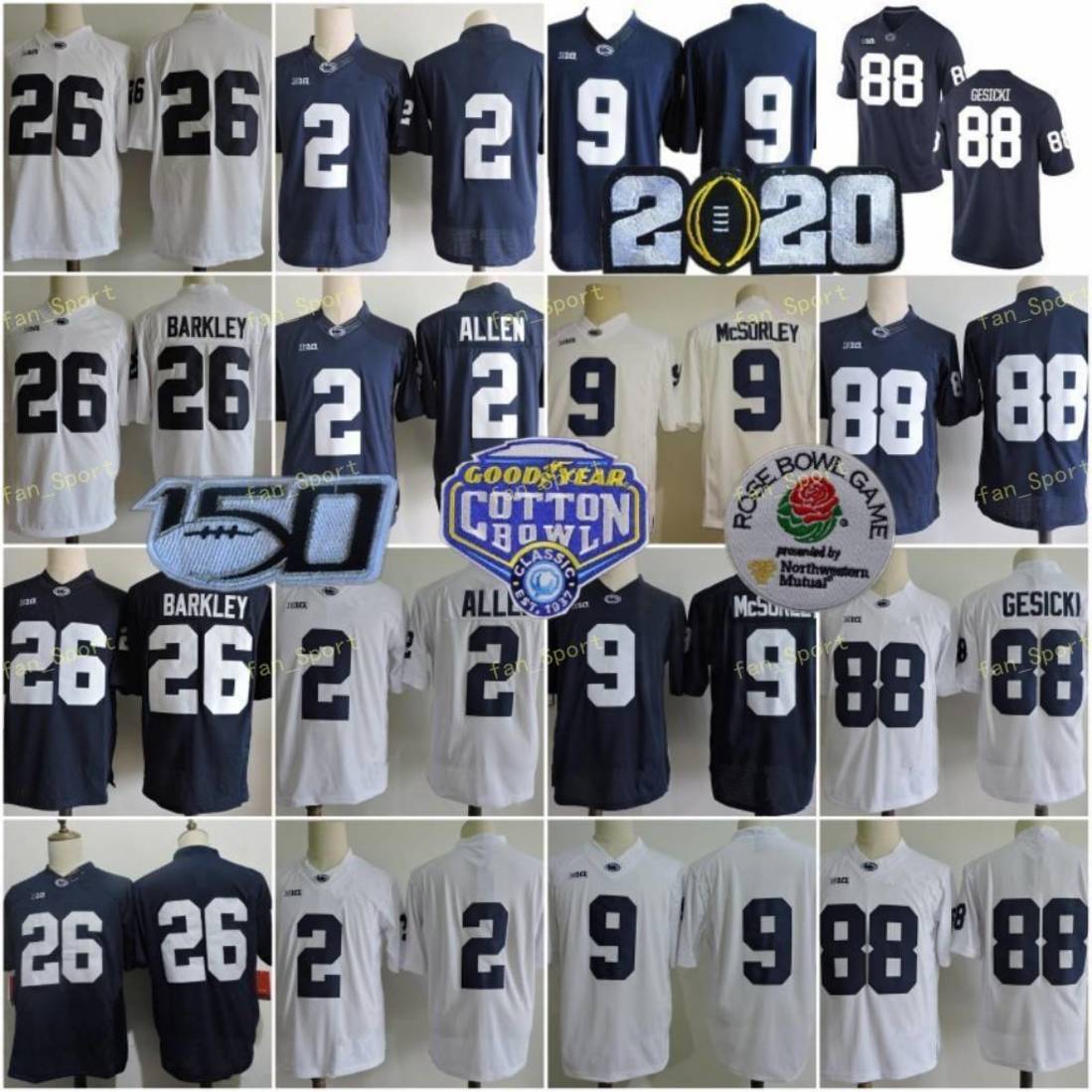 

150th NCAA Penn State Nittany Lions College #26 Saquon Barkley 9 Trace McSorley 88 Mike Gesicki 2 Marcus Allen Paterno Stitched Jerseys, As