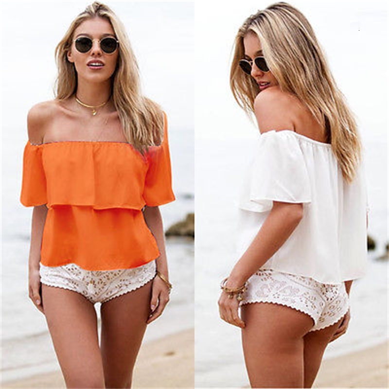 Women&#039;s Sexy Slash Neck Summer Loose cover Orange White Swimwear Cover-ups Women Beach Tunic Bikini up-image-687864312