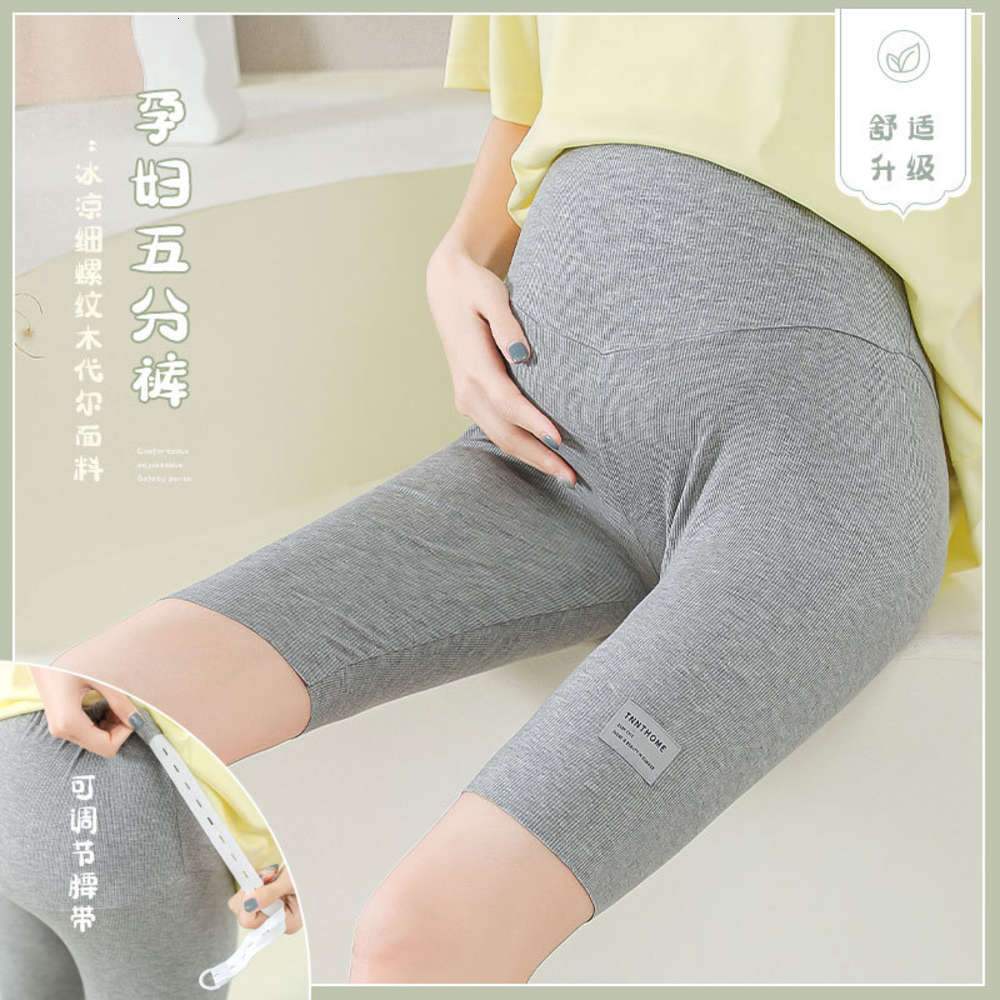 

6125# pregnant women's pants cold fine thread modal Capris English letter small label belly pants, Classic black