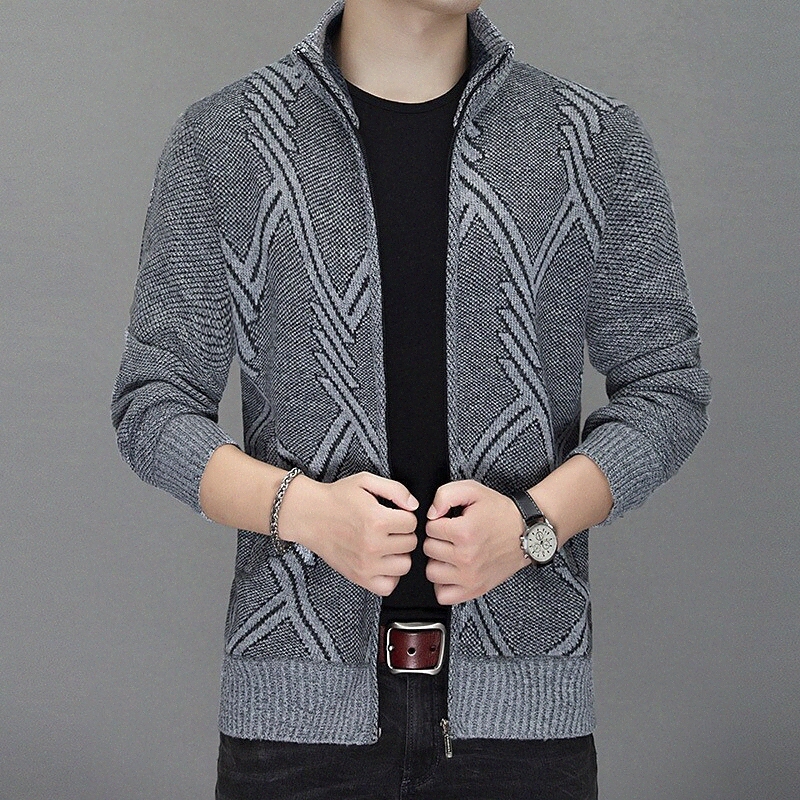 Coupe de cardigan unisexe pour hommes Poche de broderie Coloration tricotée Bloc géométrique Style Vintage Style Vintage Fermeture à glissière à