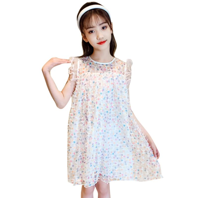 

Girl's Dresses Summer For Girls Colorful Dot Dress Sleeveless Teenage Clothes, Red;yellow