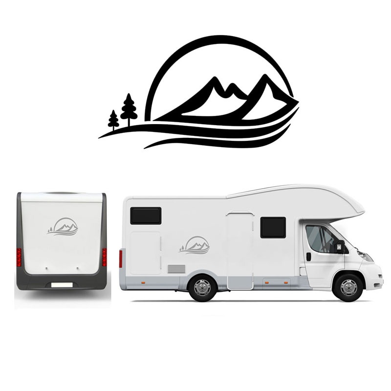 2PC Camper Stickers Mauntains Trees Decals Camping Car Motorhome Sunliving Carthago-image-726846166