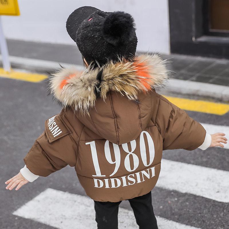 

Down Coat Boys Girls Clothes Fashion Fax Fur Hooded Kids Coats Letter Print Children Parka Autumn Winter Thick Warm Jackets For 1-10Y, Blue;gray