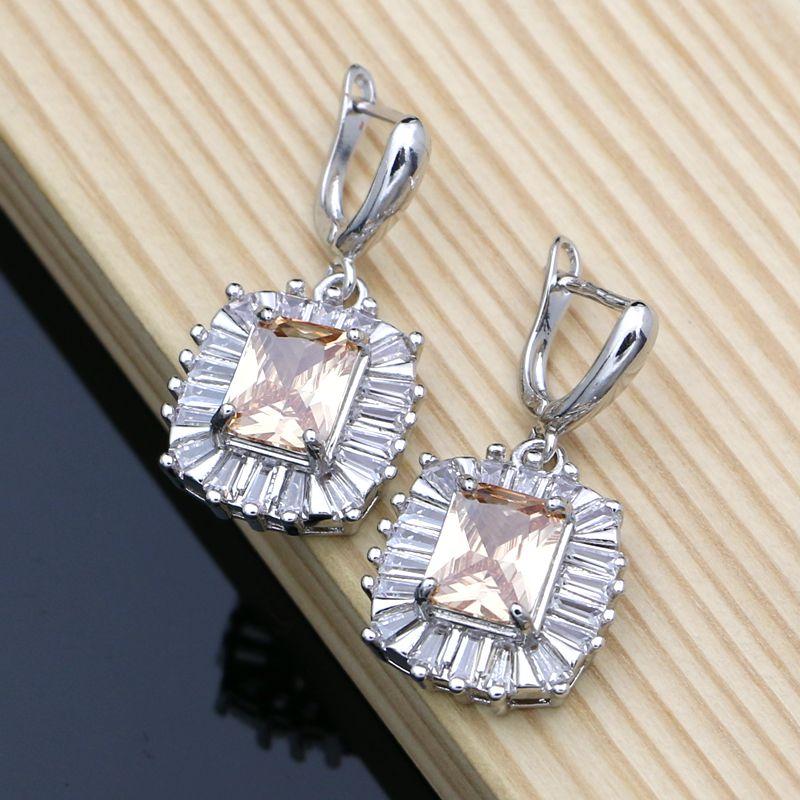 

Dangle & Chandelier Hyperbole Big Square Champagne Cubic Zirconia 925 Sterling Silver Earrings For Bridal Decoration Set Drop