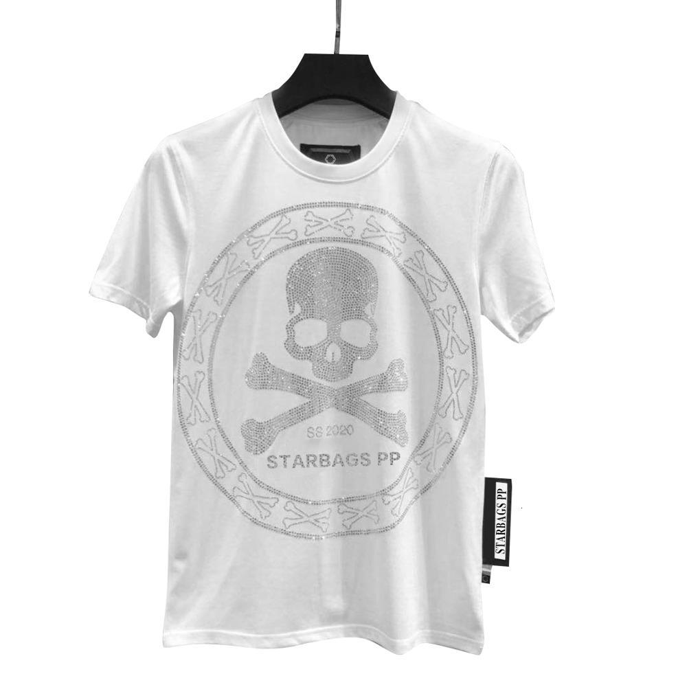 Men's T-Shirts Starbag pp original short-sleeve skull around black neck white punk shirt high-quality diamond personality color top technolo-image-692409692
