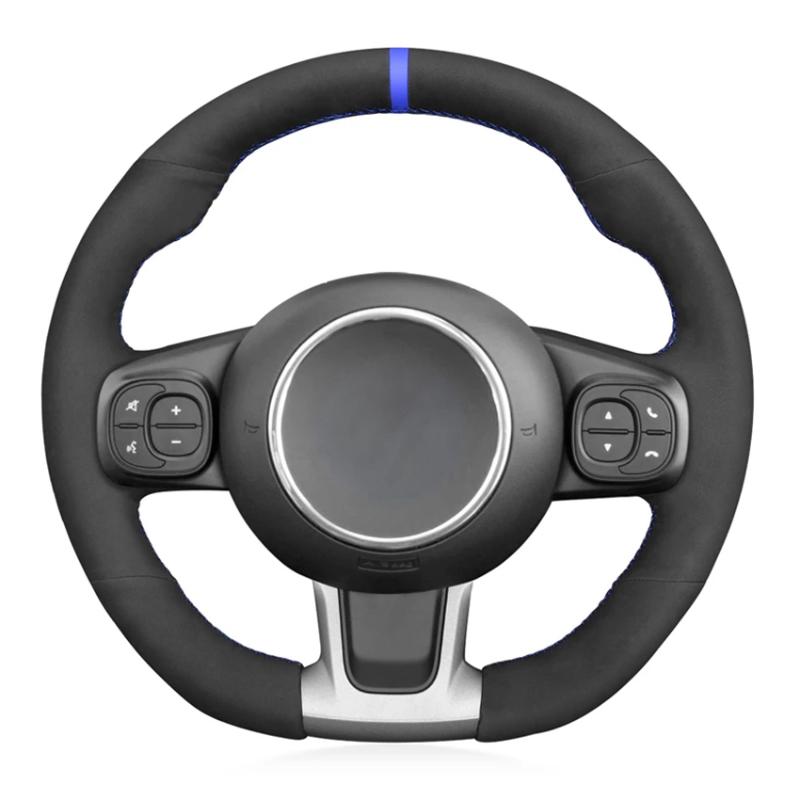 

Steering Wheel Covers Black Suede Blue Marker Hand-stitched Car Cover For 500 500C 2021-2021 Abarth 595 595C 695 695C
