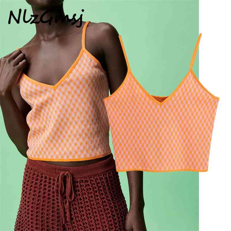 

Camisole Women Spaghetti Strap Tops Summer Fashion V Neck Casual Basic Knitted Vest 06 210628, As picture