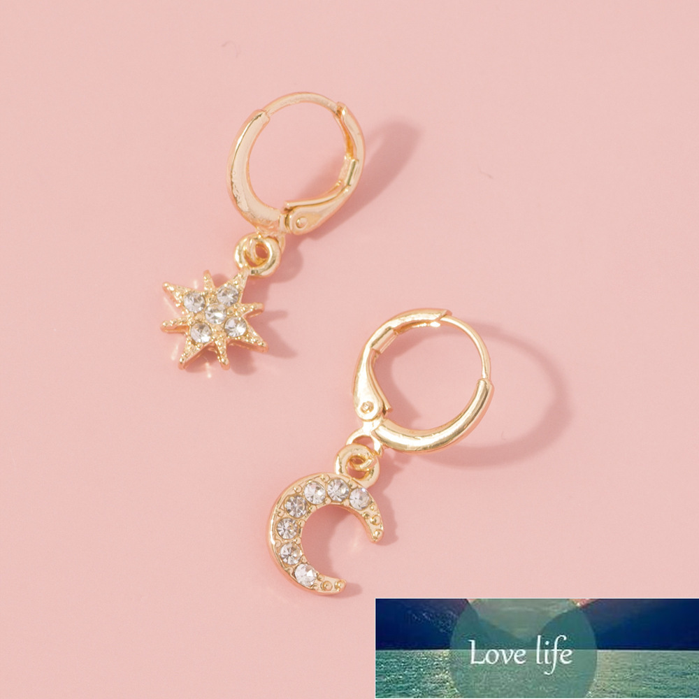 

Bintang Bulan Sabit Anting-Anting Minimalis Bulat Pave Cubic Zircon untuk Wanita