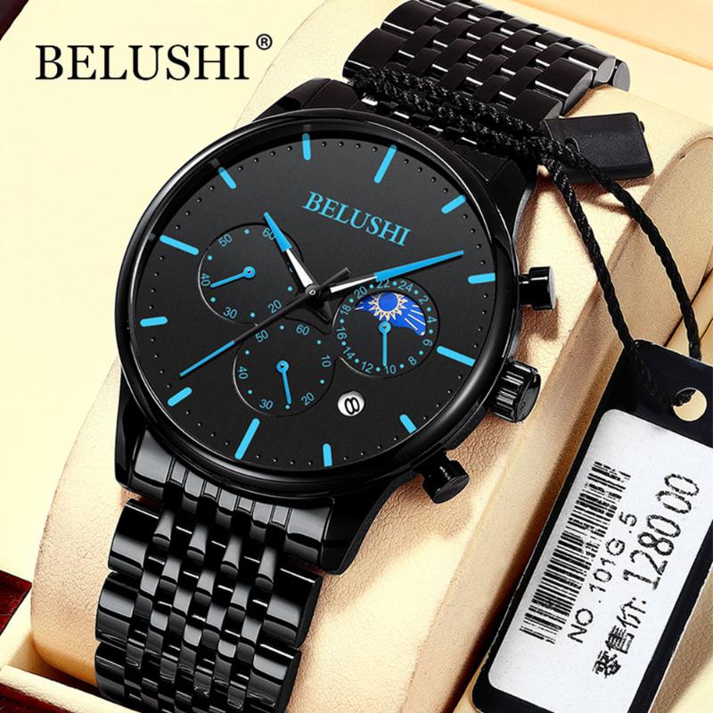

Wristwatches BELUSHI Luxury Watch Men Chronograph Waterproof Wrist Fashion Sport Quartz Casual Steel Mesh Mens Watches Reloj Hombre, Mesh black red