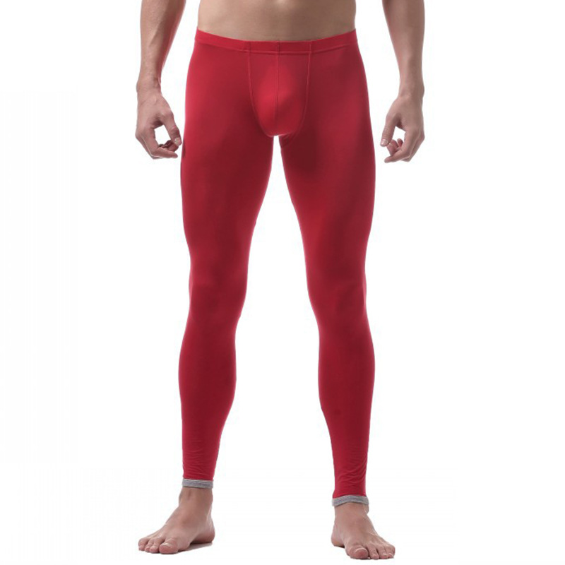 

Red Men's sexy Sleepwear extra-thin ice silky thermal sleep bottoms lounge pants #VS007QK, Clear