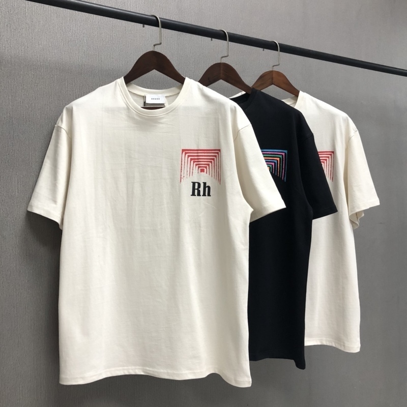 

2021SS BOX PERSPECTIVE TEE Men Women 1:1 Quality Graphic RHUDE T-shirt Vintage Make Wash Tops Short Sleeve, White;black