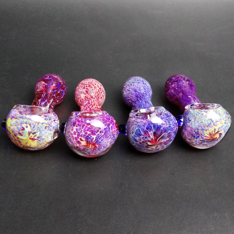 

Mini Pyrex Glass Pipes Oil Burner Pipe Smoking Accessories Beautiful Colored 3D Pink Purple Glass Spoon Pipe Hand Pipes 2.9 Inch