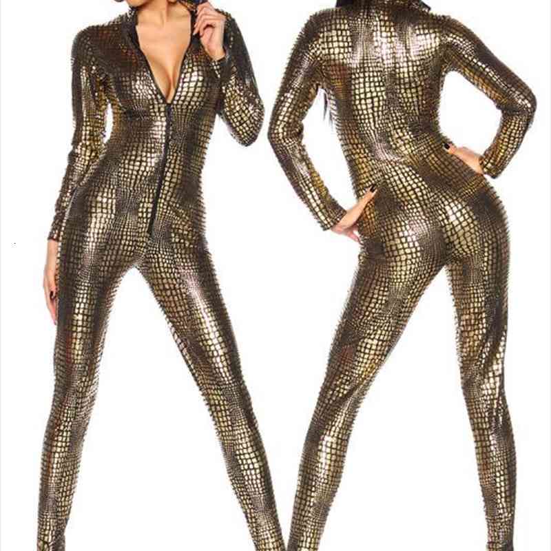 Women&#039;s Jumpsuits & Rompers Sexy Black Wet Look Snake Jumpsuit PVC Latex Catsuit Nightclub DS Costumes Women Bodysuits Fetish Pate-image-697565610