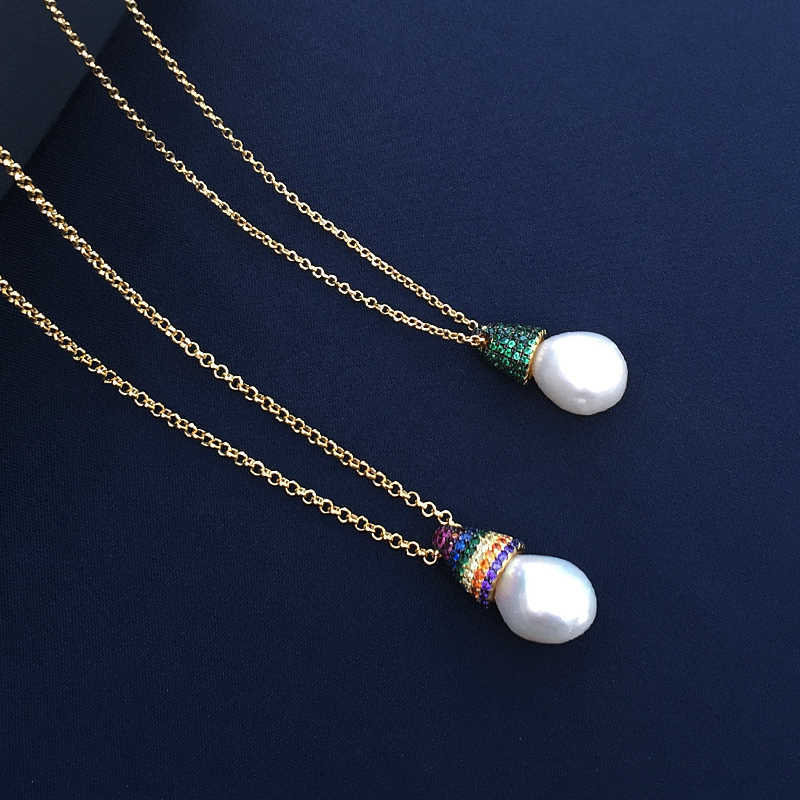 

s925 sterling silver rainbow baroque pearl necklace female light luxury fashion personality clavicle chain sen pendant