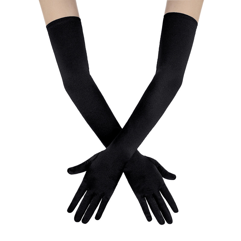 

Fashion Stretch Satin White Glove Long Bridal Gloves Black Red Elbow Length Women Dance Party Wedding Full Finger Mittens
